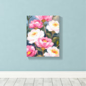 Pink Peonies Flower Bouquet Painting キャンバスプリント (インサイチュ (ウッドフロア))