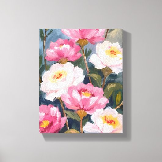 Pink Peonies Flower Bouquet Painting キャンバスプリント (正面)