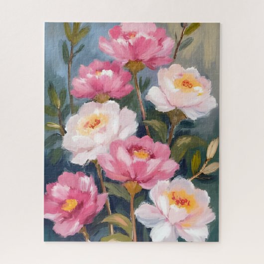 Pink Peonies Flower Bouquet Painting ジグソーパズル (縦)