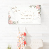 Pink Peonies In Bloom Girl Baby Shower Welcome 横断幕 (インサイチュ)