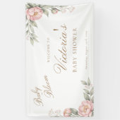 Pink Peonies In Bloom Girl Baby Shower Welcome 横断幕 (縦)