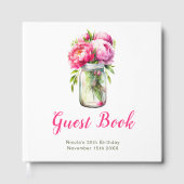 Pink Peonies Mason Jar Birthday Party ゲストブック (正面)