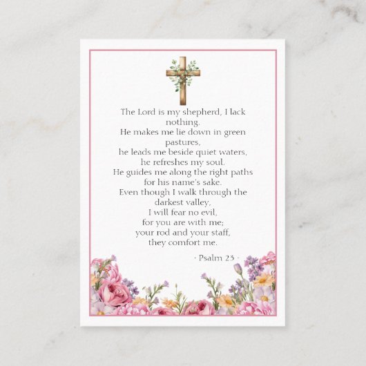 Pink Peonies Memorial Photo Psalm 23 Prayer Card 名刺 (裏面)