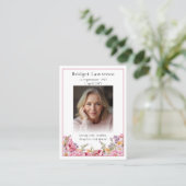 Pink Peonies Memorial Photo Psalm 23 Prayer Card 名刺 (スタンド正面)