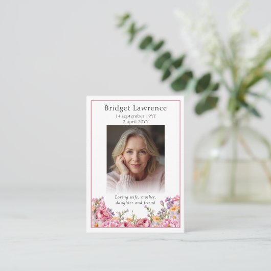 Pink Peonies Memorial Photo Psalm 23 Prayer Card 名刺 (スタンド正面)