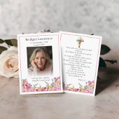 Pink Peonies Memorial Photo Psalm 23 Prayer Card 名刺