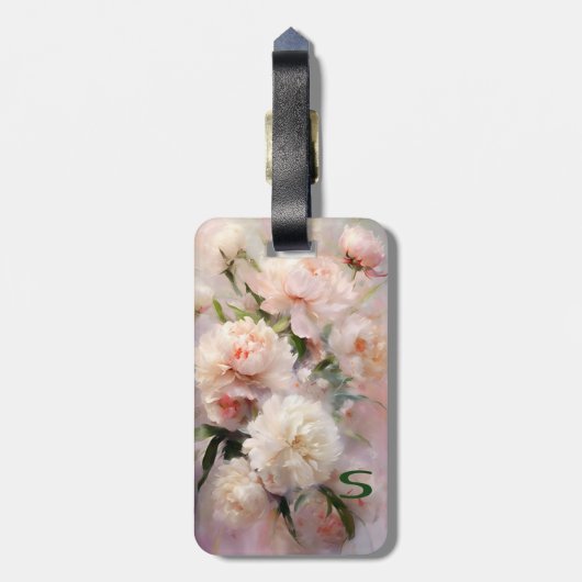 Pink Peonies Monogram Name Personalized ラゲッジタグ (裏面縦)