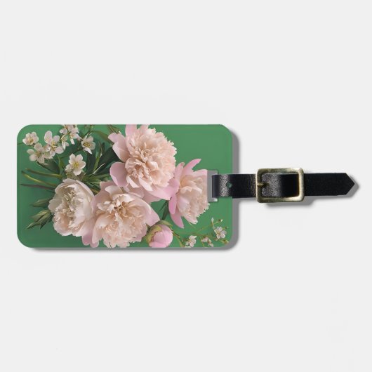 Pink Peonies Monogram Name Personalized ラゲッジタグ (正面横)