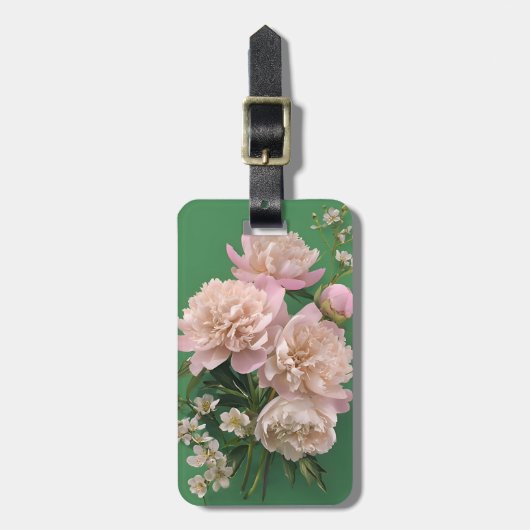 Pink Peonies Monogram Name Personalized ラゲッジタグ (正面縦)