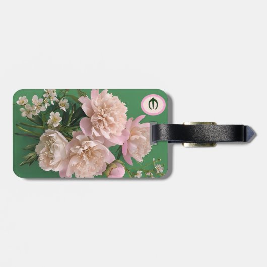 Pink Peonies Monogram Name Personalized ラゲッジタグ (裏面横)