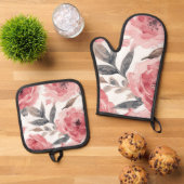 Pink Peonies Watercolor Floral Botanical Painted 鍋つかみ&鍋敷きセット (トップダウン)