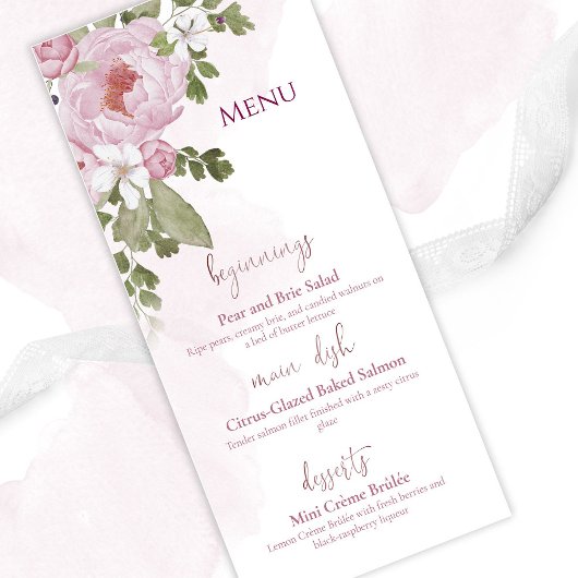 Pink Peonies Wedding Menu メニュー
