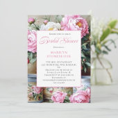 Pink Peonies White Daisies in Mason Jar Invitation 招待状 (スタンド正面)