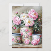 Pink Peonies White Daisies in Mason Jar Invitation 招待状 (裏面)