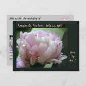 Pink Peonyの日付のポストカ結婚ードを保存 案内ポストカード (正面/裏面)