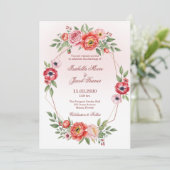 Pink Peony and Anemone Floral Geometric Wedding  招待状 (スタンド正面)
