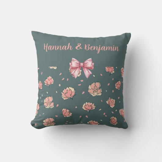 Pink Peony and Bow Pattern クッション (正面)