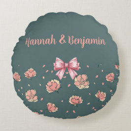 Pink Peony and Bow Pattern ラウンドクッション