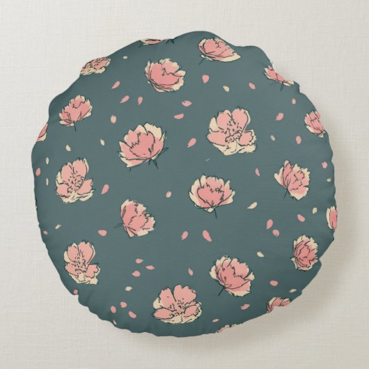 Pink Peony and Bow Pattern ラウンドクッション (裏面)