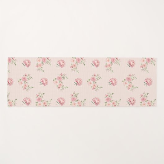 Pink Peony and Rose Pattern ヨガマット (正面(横))