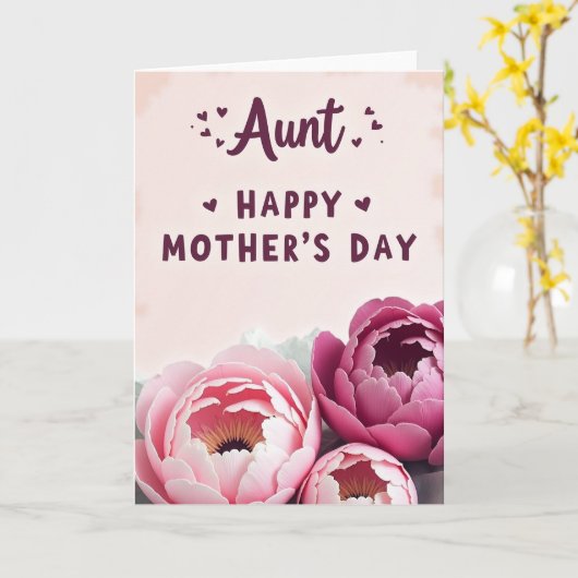 Pink Peony Aunts Day Card カード (黄色い花)