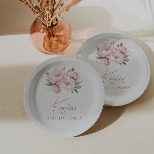 Pink Peony Birthday ペーパープレート