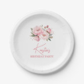 Pink Peony Birthday ペーパープレート (正面)