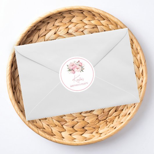 Pink Peony Birthday ラウンドシール