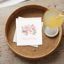 Pink Peony Birthday Cocktail Napkin