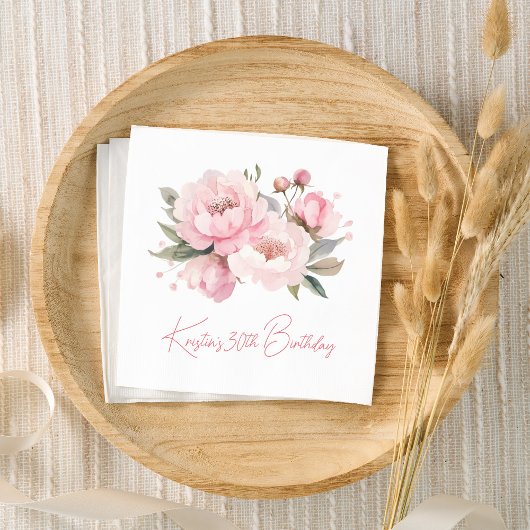 Pink Peony Birthday Cocktail Napkin スタンダードカクテルナプキン