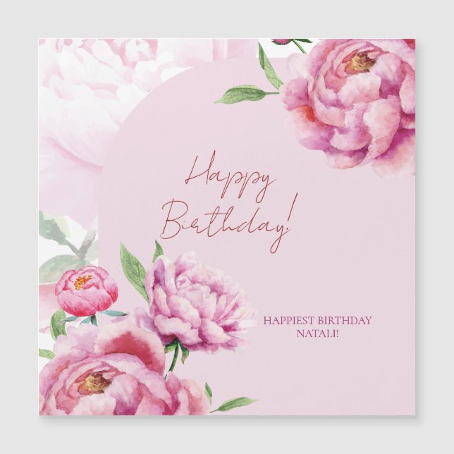 Pink Peony Birthday Folded Greeting Card (正面)