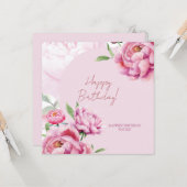 Pink Peony Birthday Folded Greeting Card カード (正面/裏面インサイチュ)