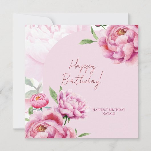 Pink Peony Birthday Folded Greeting Card カード (正面)