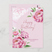Pink Peony Birthday Folded Greeting Card ポストカード (正面/裏面)