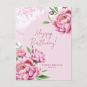 Pink Peony Birthday Folded Greeting Card ポストカード (正面)