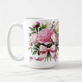 Pink Peony Bouquet Mug, Elegant Floral Coffee Cup コーヒーマグカップ