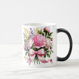 Pink Peony Bouquet Mug, Elegant Floral Coffee Cup モーフィングマグカップ