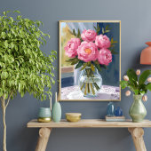 Pink Peony Bouquet Watercolor Floral Painting ポスター