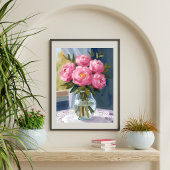 Pink Peony Bouquet Watercolor Floral Painting ポスター