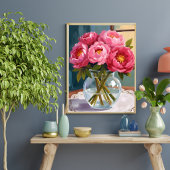 Pink Peony Bouquet Watercolor Floral Painting ポスター
