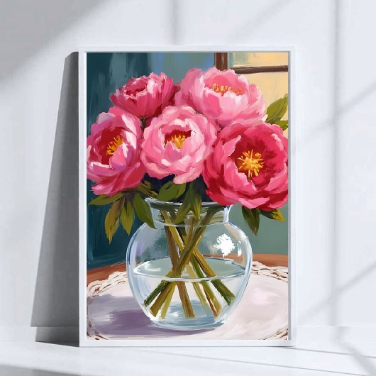Pink Peony Bouquet Watercolor Floral Painting ポスター