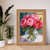 Pink Peony Bouquet Watercolor Floral Painting ポスター