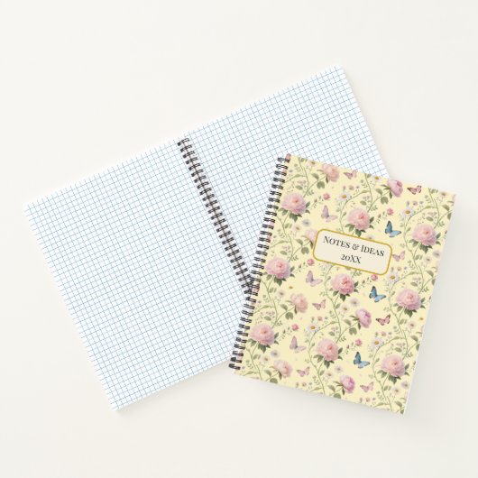 Pink Peony Butterfly Floral Pattern ノートブック (内部)