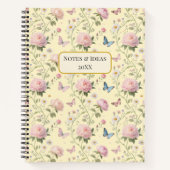 Pink Peony Butterfly Floral Pattern ノートブック (正面)