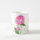 Pink Peony & Daisy Illustrated Name & Date コーヒーマグカップ (中央)
