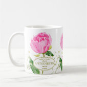 Pink Peony & Daisy Illustrated Name & Date コーヒーマグカップ (左)