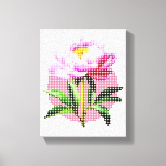 Pink Peony Dot Mosaic Flower キャンバスプリント (正面)