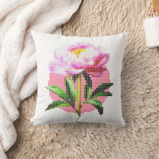 Pink Peony Dot Mosaic Flower クッション (ブランケット)