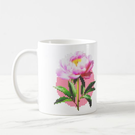 Pink Peony Dot Mosaic Flower コーヒーマグカップ (左)