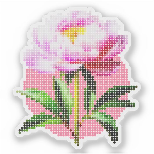 Pink Peony Dot Mosaic Flower シール (正面)